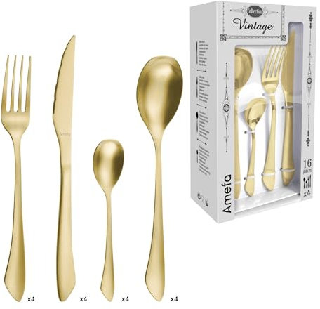 Amefa Istinto Set di Posate 16 Pezzi, Inossidabile Acciaio Inox 18/0 US, Champagne
