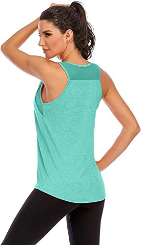 Damen Yoga Fitness Tank Top Locker Mädchen Sport Tshirt Training Jogging Running Shirt Ärmelloses Mesh Zurück Sportbekleidung Grün S