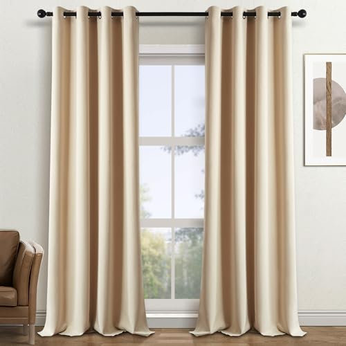 Topfinel Tende per Interni,Tende 280 da Sole con Anelli per Finestre Fonoassorbenti,Tenda Sala Moderna 2 Pezzi Tende a Pannello,Beige 140x280 CM