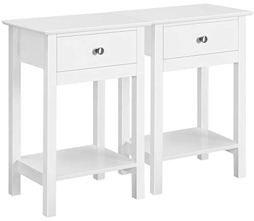 Yaheetech White Bedside Tables, Set 2 Bedside Cabinets with Drawer and Open Shelf, Wooden Side Sofa Tables for Living Room Glossy End Tables for Small Space, Easy Assembly