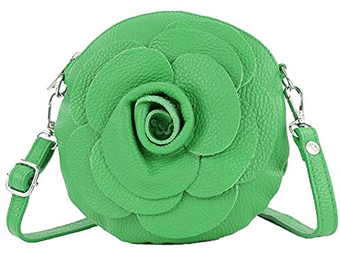 modamoda de T225 Damen Leder Umhängetasche Abendtasche Clutch Blüte Klein handmade in Italy, Farbe:Blattgrün