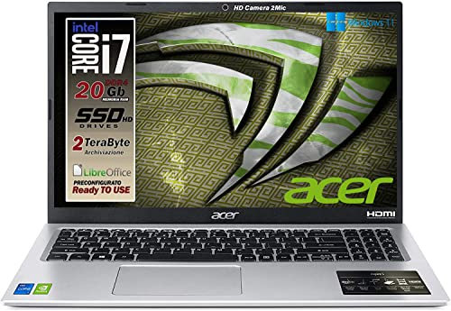 Acer Notebook Aspire Silver Intel Core i7-13620H 13Th Raptor Lake, 10Core, Display FullHD 15,6, RAM 24Gb DDR5 5200Mhz, SSD PCIe NVMe 1000 Gb, Wi-Fi6E, BT, 4 usb di cui 2 USB type-c, Windows 11, Mouse