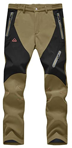 YSENTO Damen Softshellhose Skihose Outdoor Wanderhose Fleece Gefüttert Wasserdicht Winter Thermohose Trekkinghose(Khaki,M)