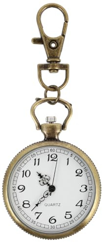 POPETPOP Clip On Pocket Watch: Vintage Quartz Pocket Watches for Women with Clip and Lapel Option - Unisex Hanging Fob for Nurses Doctors (Brown)
