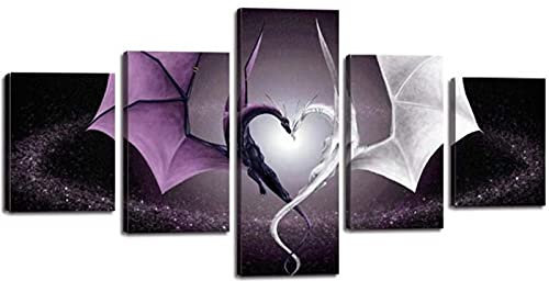 JianJud Leinwandbild Bilder Wand Bild,Herzförmige Drachen Dekor Tiere Bild Drucke Drachen Liebe Poster Malerei Dekorationen Für Schlafzimmer Wohnzimmer Büro Fertig Zum Aufhängen Framed,XL