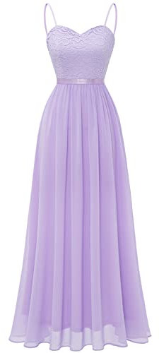 DRESSTELLS Abendkleid Festliches Kleid Damen Hochzeit Sommer Ballkleid Bodenlang Elegant Brautkleid Hochzeitgastkleider mit Spaghettiträger Lavender XL