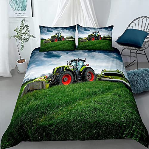 okoikfc Bettwäsche 135x200 Weiche GebüRstet Mikrofaser 3D-Rasenmäher-Traktor Winter Bettwäsche Set, Bettbezug + Kissenbezug 80x80 cm mit ReißVerschluss
