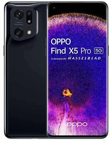 OPPO Find X5 Pro Smartphone, AI Triple 50 + 50 + 13 MP Cámara, 120Hz WQHD+ Pantalla 6,7 pulgadas, 5000mAh Batería, RAM 12GB + ROM 256GB, Android 12, Negro (Glaze Black)