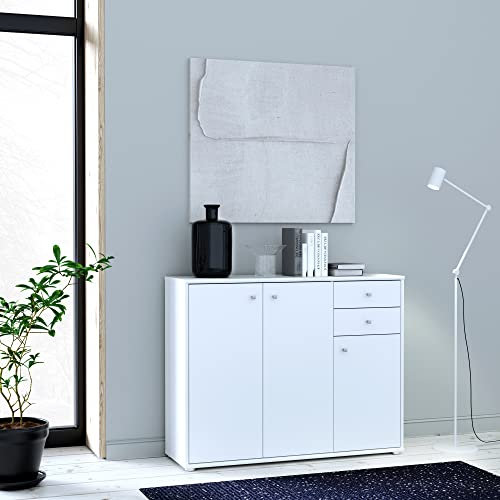 möbelando Kommode Holzschrank Schrank Anrichte Beistellschrank Standschrank Tembi IV Weiß