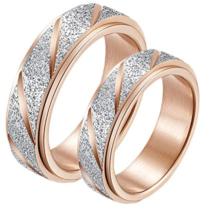 Beydodo Paar Ringe Edelstahl, Trauringe Partnerringe für 2,Rosegold Bandring Spinner Ring 6MM Matt Damen Gr.60 (19.1) + Herren Gr.54 (17.2)