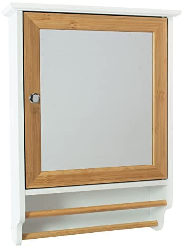 osoltus Spiegelschrank Badschrank mit Spiegel Bambus weiß 37x15x55cm (Spiegelschrank)