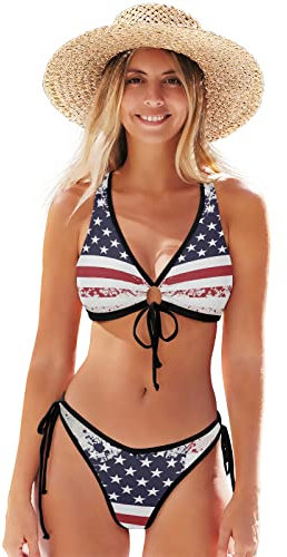 Encre USA Drapeau Bikini Femme Maillot de Bain 2 Pièce Swimsuit pour Plage Filles