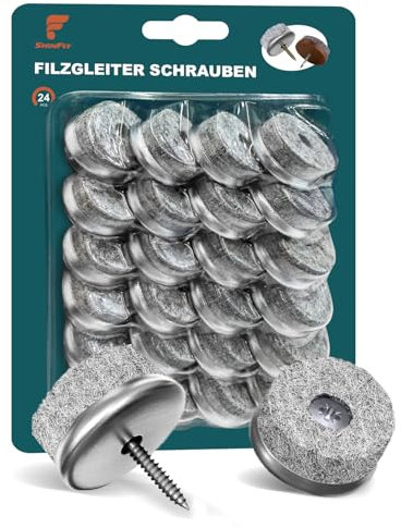 shinfly Filzgleiter für Stühle 24 Stück - Ø 28mm Stuhl Filzgleiter Schrauben mit 4mm dickem Filz - Stuhlgleiter Fliz Möbelgleiter für Möbel Böden