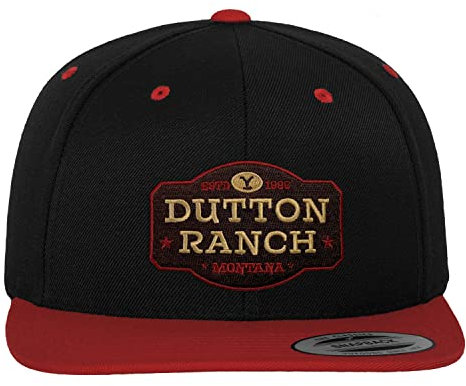 Yellowstone Offizielles Lizenzprodukt Dutton Ranch Premium Snapback Cap (Schwarz-Rot), Einheitsgröße