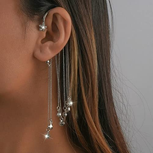 DAOMEI 1 Stück Elegante Lange Quaste Zirkon Ohrclips Manschetten Ohrringe Non Piercing Perle Schmetterling Strass Funkelnde Tropfen Ohrringe Fairy Style