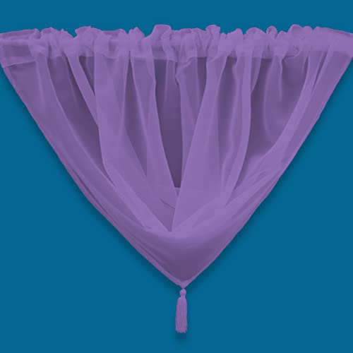Plain Tasseled Voile Swags Net Curtains Voile Swag Valance Pelmet (Orchid)