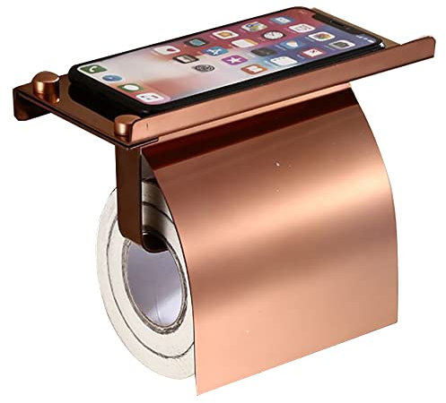 Toilet Roll Holder, Bathroom Storage, Tissue Roll Holder With Phone Storage Shelf Screws, Wall Mounted Stainless Steel Toilet Paper Holder (Rose Gold)