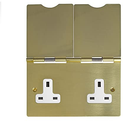 Soho Lighting Brushed Brass 13A 2 Gang Floor Socket Wht Ins