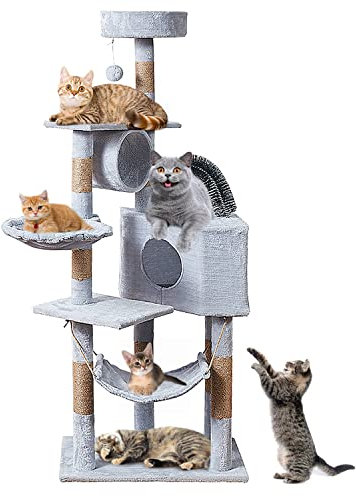 Hibtn 150cm Large Cat Tree Tower,Sisal Scratching Posts,Luxury Six-floor Cat Climbing House Frame,Condo,Tree Tower Kitten Condo Activity Centre For Indoor,For Three Large Play