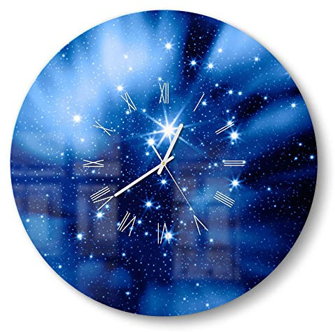 DEQORI Glasuhr | rund Ø 50 cm | Motiv Ausschnitt Sternenhimmel | große XXL Design Uhr aus Glas | leise Wanduhr für Wohnzimmer & Küche | Moderne Hingucker Uhr für die Wand