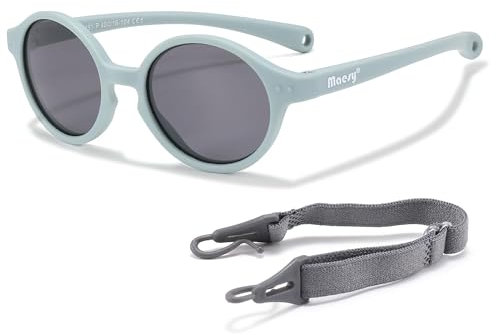 Maesy Baby Sonnenbrille für 0-2 Jahre - UV400 Polarisierter Schutz - Flexibler und Biegsamer Rahmen - Verstellbares Gummiband - Sichere und Bequeme Babysonnenbrillen - Rund - Noah