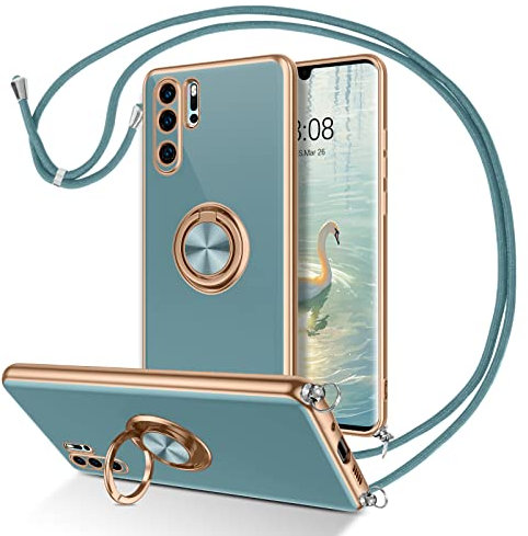 DUEDUE für Huawei P30 Pro Hülle mit Band, Handykette Huawei P30 Pro Handyhülle mit Band 360 Grad Ring Stoßfeste Schutzhülle Soft Silikon TPU für Huawei P30 Pro Hülle Mit Ring Grau