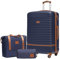 COOLIFE Koffer Trolley Koffer Reisekoffer von ABS Hartschalen Trolley 4 Rollen TSA-Schloss Der Koffer Enthält 1 Reisetasche und 1 Kulturbeutel (Blau/Braun, Großer Koffer-Set 3tlg)