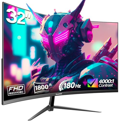 Gawfolk Monitor Gaming 32 Pulgadas Curvo 165Hz, 144 Hz Monitor PC Oficina Full HD 1080p, Pantalla Ordenador Curva 2800R con FreeSync y Tecnología Eye Care, Compatible con VESA
