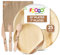 FOOGO Green 150pcs Disposable Palm Leaf Plates Wooden Cutlery Set and Brown Napkins, FSC® Certified, 25x Large Round, 25x Small Side Plates, 25x Forks, 25x Knives, 25x Spoons, 25x Brown Napkins