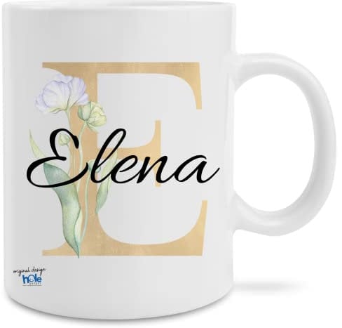 Hole Gadget Tazza con Iniziali e Nome con tutte le Lettere in Ceramica Personalizzabile Idea Regalo per Uomo e Donna, Festa della Mamma, Ricorrenze, Amica, Maestra, Casa, Ragazza (E)