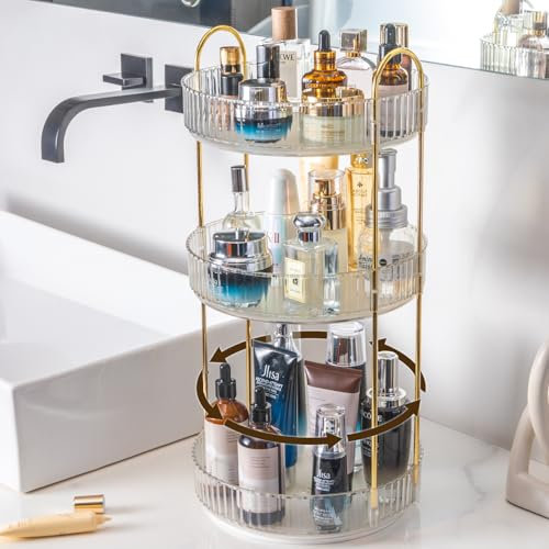 Lighterday Make Up Organizer 360° Drehbar Schminktisch Organizer Kosmetik Organizer für Kosmetik Skincare Parfüm,Makeup Organizers für Schminktisch Badezimmer Schlafzimmer (3 Lagen Weiß)