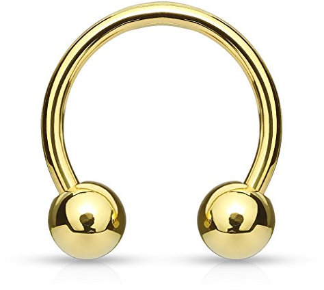 Paula & Fritz® Set Hufeisen Gold 1-mm Stark 8-mm Lang Chirurgenstahl 316L Kugel 3-mm Circular Barbell Septum-Piercing Nasen-Ring Augenbraue Ohr-Piercing