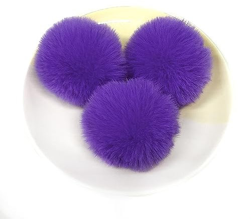 Wambere 10 Stück 6cm Pompons zum Basteln,Pompon Kunstfell Bommel Plüschbälle mit Elastischer Schlaufe,für DIY Kunsthandwerk Haarschmuck Hochzeiten Geburtstage Weihnachten Dekorationen,Lila