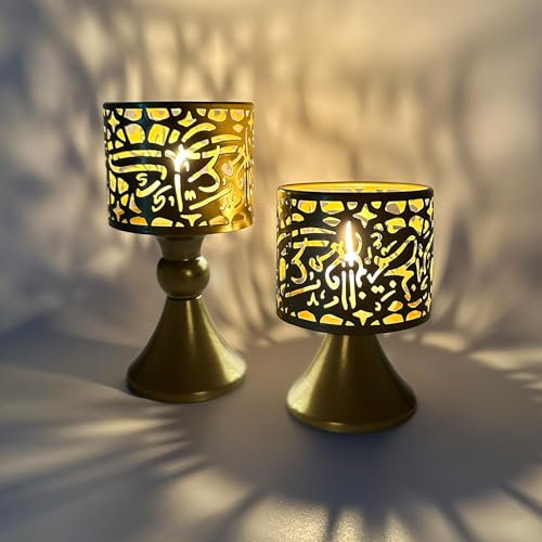 Ramadan Deko Teelichthalter Gold Deko Wohnzimmer Kerzenständer Eid Mubarak Dekoration Metall Kerzenhalter Islam Deko Moon Teelichthalter Tischdeko für Ramadan Dekoration