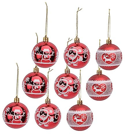 Amosfun 9st Bemalte Weihnachtskugeln Christbaumkugel Baum Hängende Anhänger Urlaub Feiertagsschmuck Geschenke Geschenk Anhänger Das Haustier Rot Ornament Weihnachtsbaum