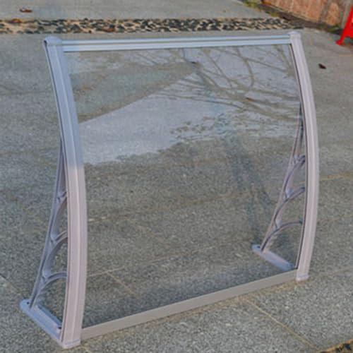 Türdach Überdachung Pultvordach Markise Fenster Silber Kunststoffhalterung und Durchsichtig Platte Polycarbonat,Pavillion Türvordach Regenschutz Beständiger Eingangstür Garage Balkon (80×130cm)
