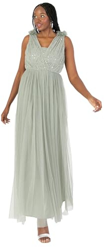 Anaya with Love Vestido Maxi para Mujer, Sin Mangas, Cuello En V, Lentejuelas, Tul, Hombros Descubiertos, Una Línea de Baile Vestido Mujer (Pack de 1)