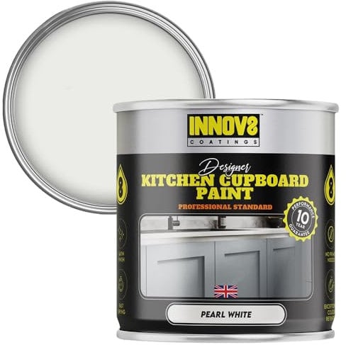 INNOV8 COATINGS DESIGNER KITCHEN CUPBOARD PAINT - DIY - NO PRIMER OR TOP COAT - SATIN Finish - 750 ml - Pearl White - Fast Dry - CABINET, FURNITURE, WOOD, MDF, PLASTIC & METAL