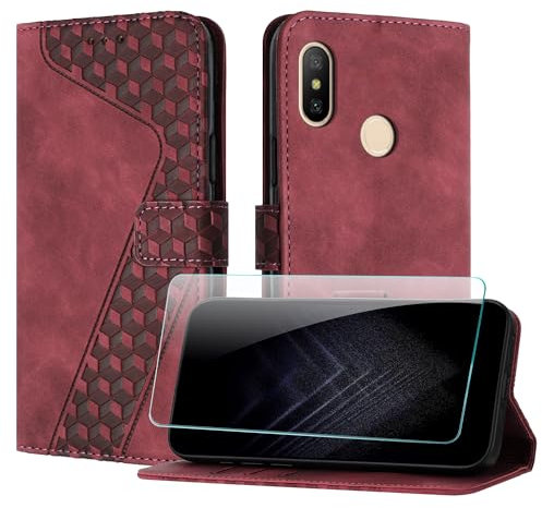 JayModCase Funda para Xiaomi Redmi 6 Pro/mi A2 Lite, PU Piel Flip Carcasa con [Xiaomi A2 Lite Protector de Pantalla] Cierre magnético Soporte Plegable Tarjetas y Cartera (Rojo)