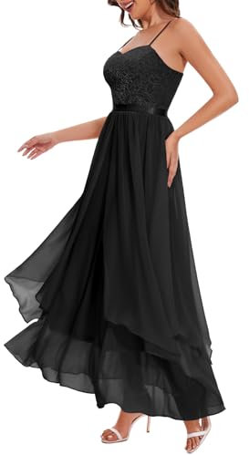 Homrain Damen's Kleid Hochzeitsgast Kleides Schwarzes Maxikleid Fürmal Empire-Linie für Abendkleider Partykleid Damen Ballkleid, Schwarzes M
