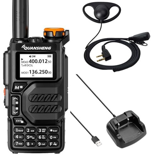 Quansheng UV-K5 - Walkie Talkie de largo alcance con auriculares en D forma y micro PTT VHF UHF 200 canales, radio portátil recargable profesional AM/FM/DTMF, VOX, frecuencia de copia, NOAA tiempo