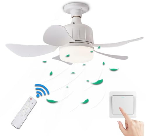 Ventilador De Techo Con Luz Y Control Remoto,Luz Ventilador Techo Con Rosca,Ventiladores Techo Silencioso Con Casquillo E27 40 W,6 Aspas,3 Velocidades Luz Fría/Neutra/Cálida,para Dormitorio,Sala Estar