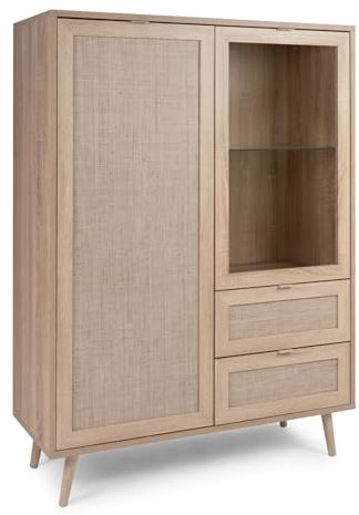 Furn.Design Highboard in Eiche Sonoma mit Bast - Dekor, Vitrine skandinavisch, Kommode für Wohnzimmer und Esszimmer, 102 x 139 cm Niran