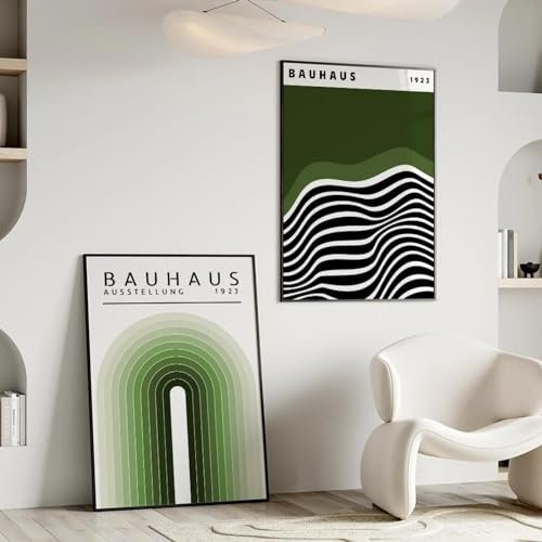 vdrfTYT Salbeigrüne Bauhaus-Poster Kunstdrucke abstrakte geometrische Ausstellungswand Bilder Leinwandbild nordische Wandbilder Wohnzimmerdekor 50 x 70 cm x 2 ungerahmt