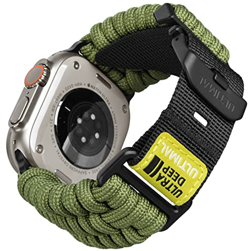 ULTIMAL kompatibel mit Apple Watch Ultra Armband, Premium 550 Paracord Nylon Band for Apple Watch Ultra 49mm & Series 44mm/45mm/42mm - Adjustable Green Sport Strap