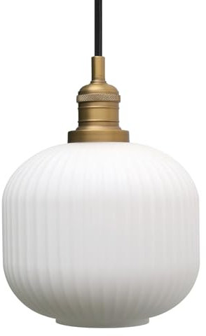 Pathson Suspension Industrielle, Plafonnier Suspendu Vintage Abat Jour en Verre Rayé Blanc Laiteux, Luminaire Ajustable pour Cuisine L'île Salon (Antique)