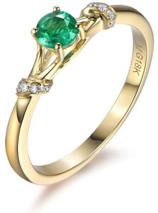 Bishilin Ring Smaragd Gold 750 18k Echt, Damen Ringe Smaragd 0.3ct Eheringe Verlobungsringe Nickelfrei für Frauen Größe51 (16.2)