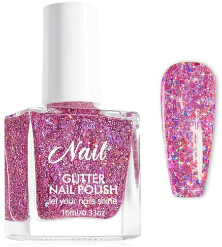 Glitzer Nagellack - Schnelltrocknend Schimmer 10ml Holographic Glitter Nail Polish, Sparkling Nail Art Ohne UV Lampe (Rosa Lila AJY161)