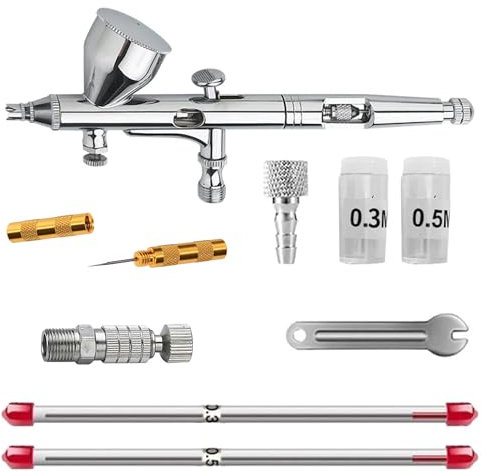 JUNIERS AG-280S Airbrush Pistole Double-Action-Funktion Airbrush-Set Pistole, Düse & Nadel, Komplettset für Profis & Anfänger Ideal für Modellbau, Nailart, Tattoo, Kuchen Dekoration & DIY-Projekte