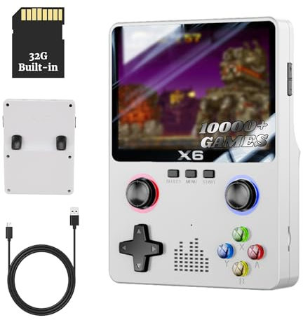Bewinner X6 Retro Handheld Spielekonsole, 10000+ Spiele Tragbare Videospielkonsolen mit 3,5 Zoll IPS Bildschirm & Dual Joystick, Unterstützung Zum Anschließen eines Fernsehers (Weiß)